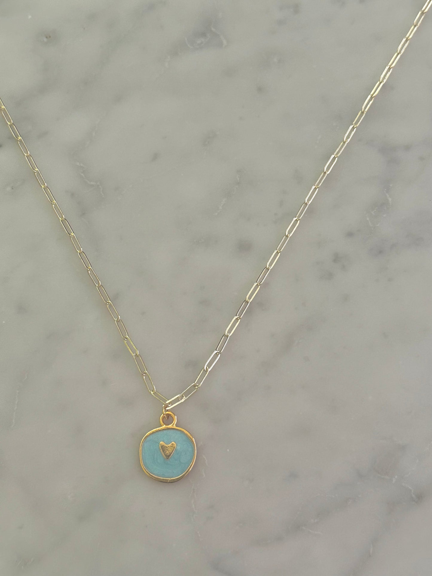 enamel heart round pendent necklace