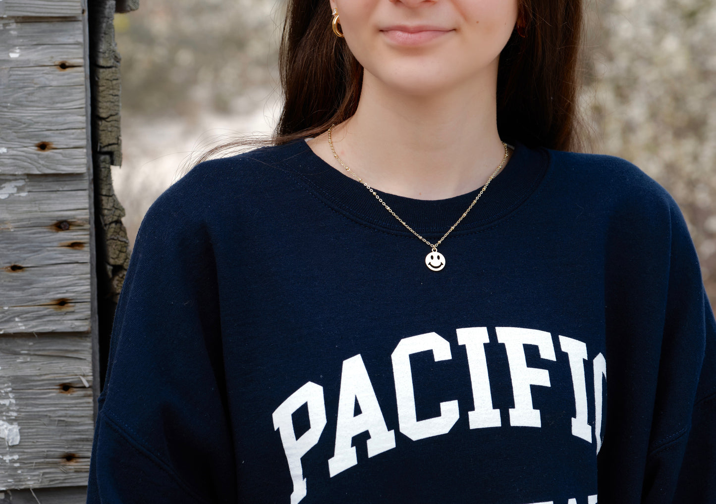 gold satellite smiley chain necklace