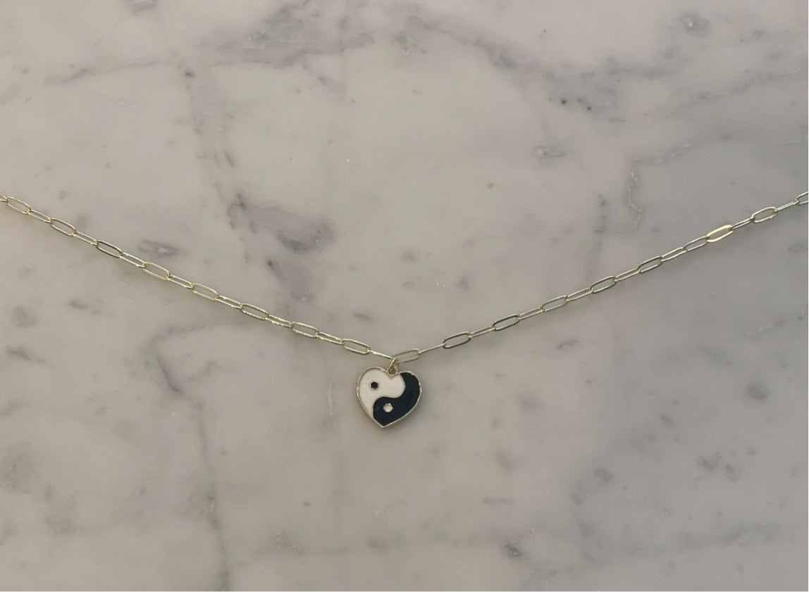 gold ying yang heart necklace