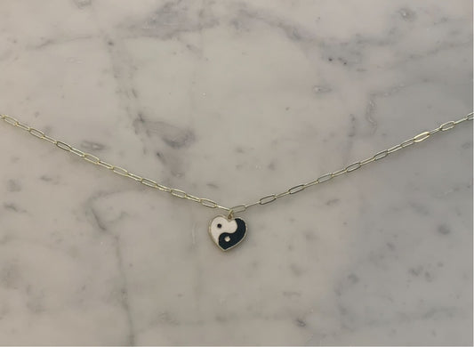 gold ying yang heart necklace